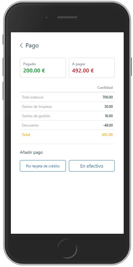Dispositiu mòbil on es mostra la informació de pagament de l'hostalatge
